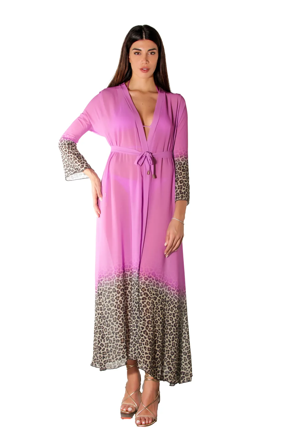 ACQUADICOCCO Viola plážové kimono animalier fialové hedvábné
