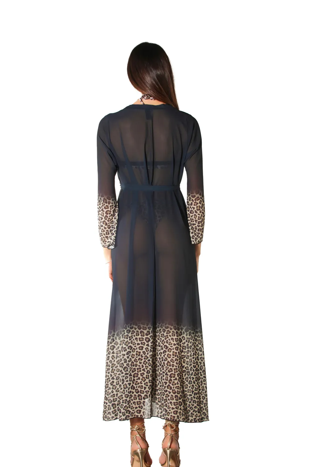 ACQUADICOCCO Leopard Kimono animalier přehoz nude
