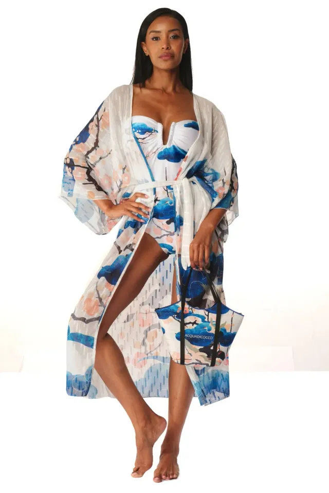 ACQUADICOCCO Oriente dlouhé kimono přehoz na plavky