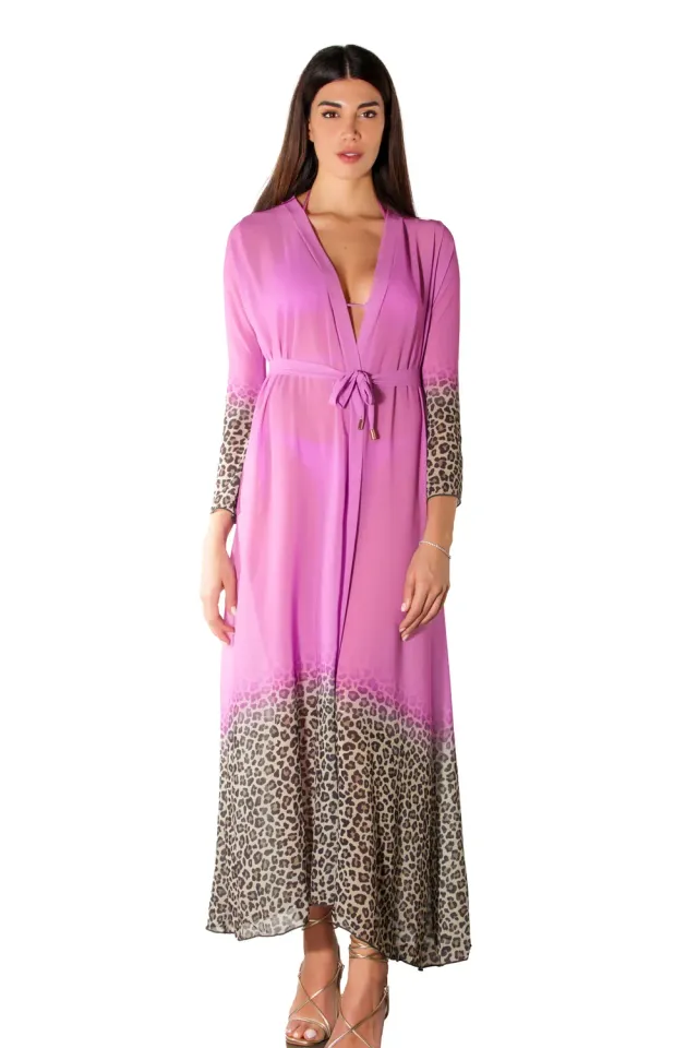 ACQUADICOCCO Viola plážové kimono animalier fialové hedvábné