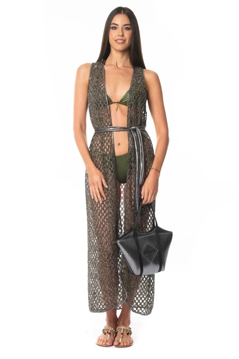 ACQUADICOCCO Gilet Maglia Larga Bronzo Lurex plážová vesta