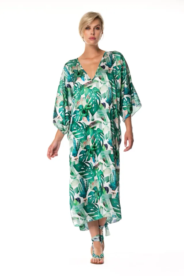 ACQUADICOCCO Tropical dlouhý kaftan s rozparky