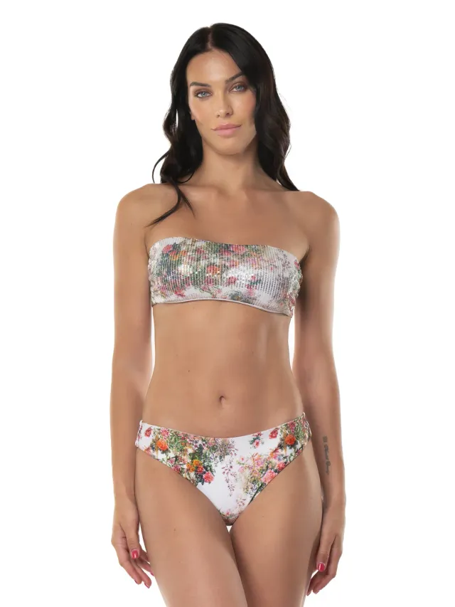 ACQUADICOCCO Paillettes Garden Flowers bandeau bikiny s flitry