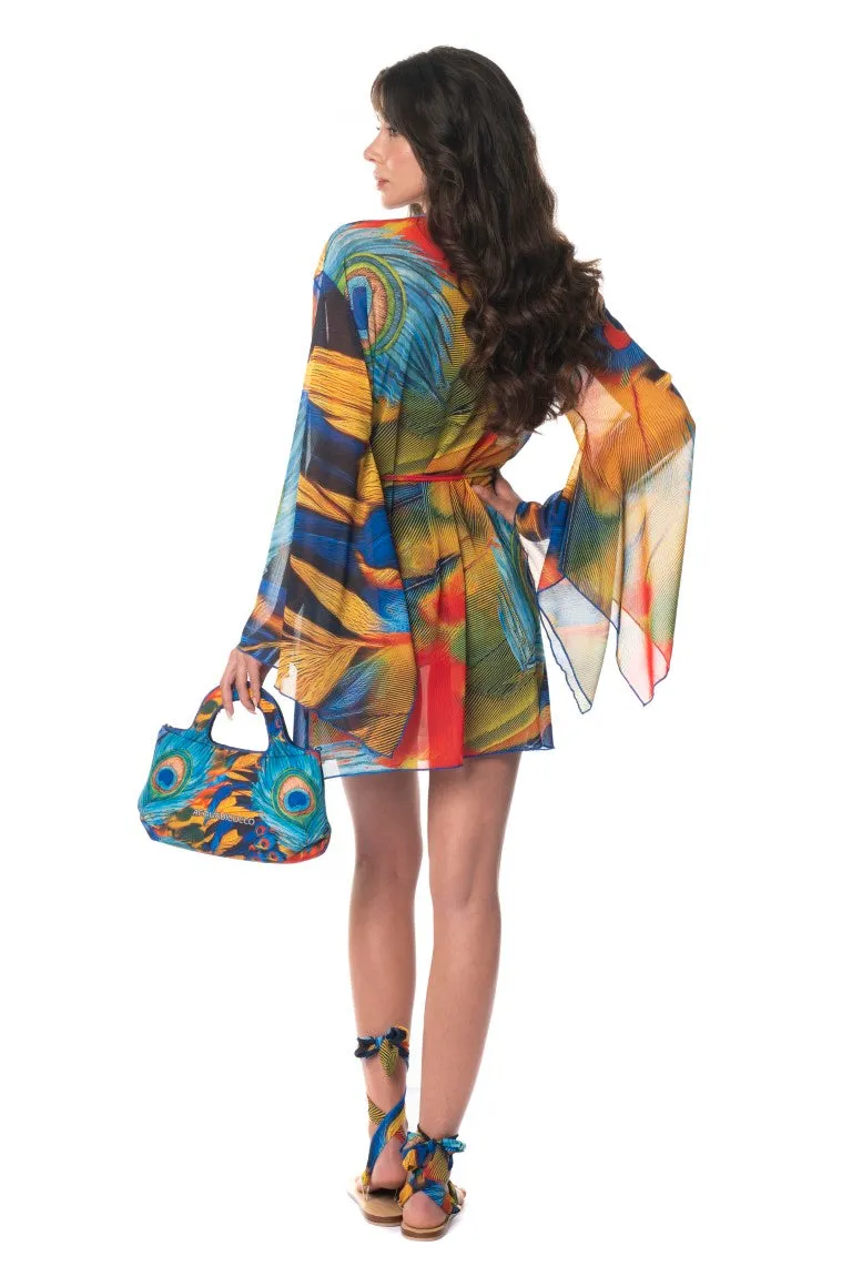 ACQUADICOCCO Peacock plážové kimono s pavím vzorem