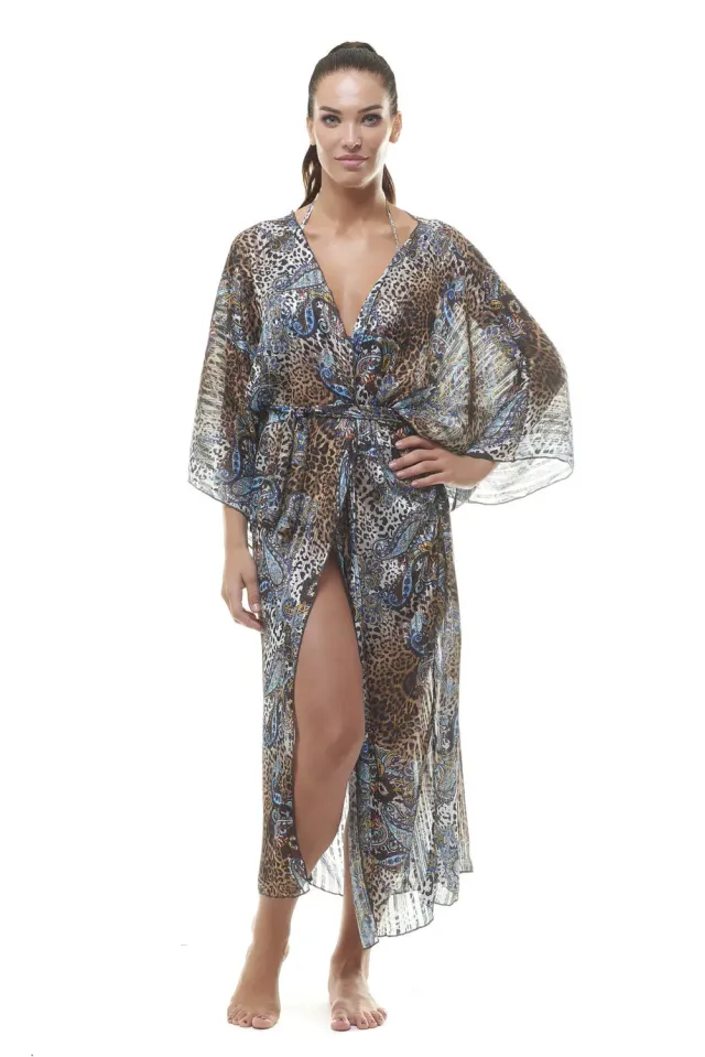 ACQUADICOCCO Kimono Cintura Animalier přehoz s páskem