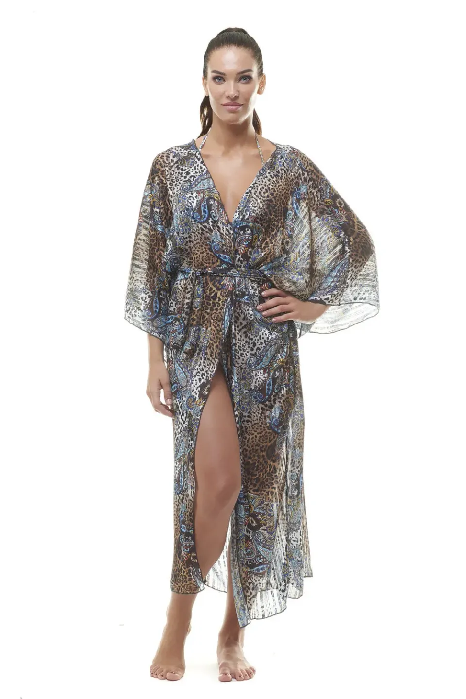 ACQUADICOCCO Kimono Cintura Animalier přehoz s páskem