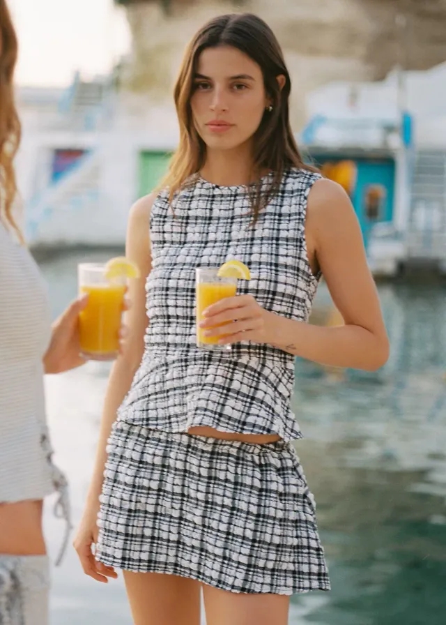 Solid & Striped Brinley Puckered Plaid top