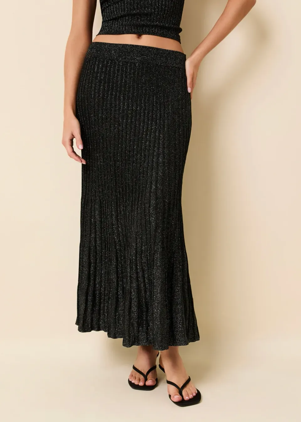 Solid & Striped Theresa žebrovaná maxi sukně lurexová