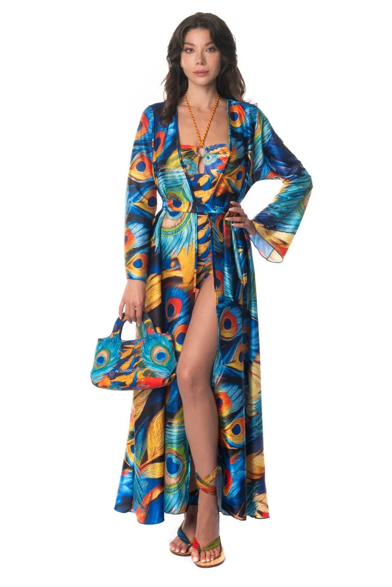 ACQUADICOCCO Peacock plážové kimono s pavím vzorem