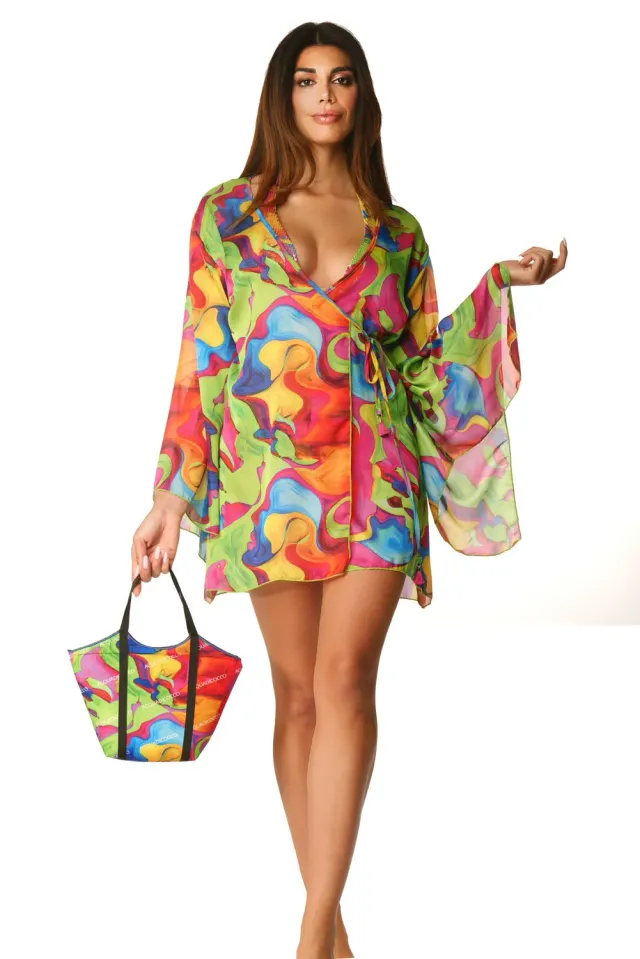 ACQUADICOCCO Face Multicolor krátké kimono přehoz