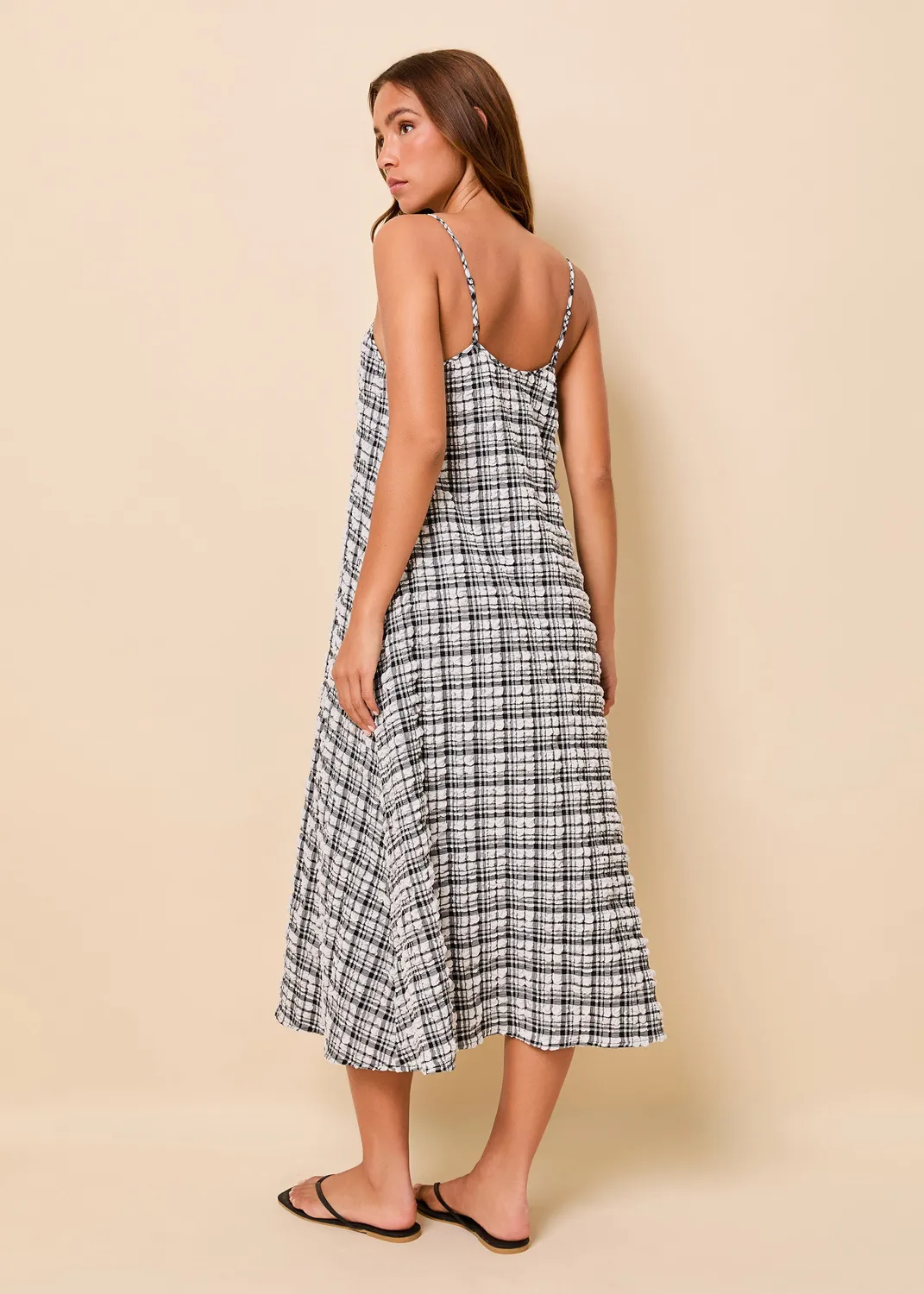 Solid & Striped Lois midi šaty Noir kostkované s kapsami
