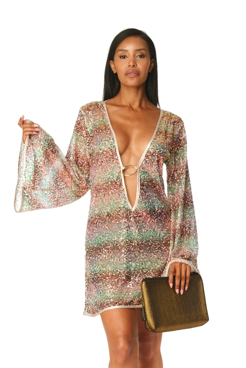 ACQUADICOCCO Abito manica lunga Paillettes Animalier Chic šaty