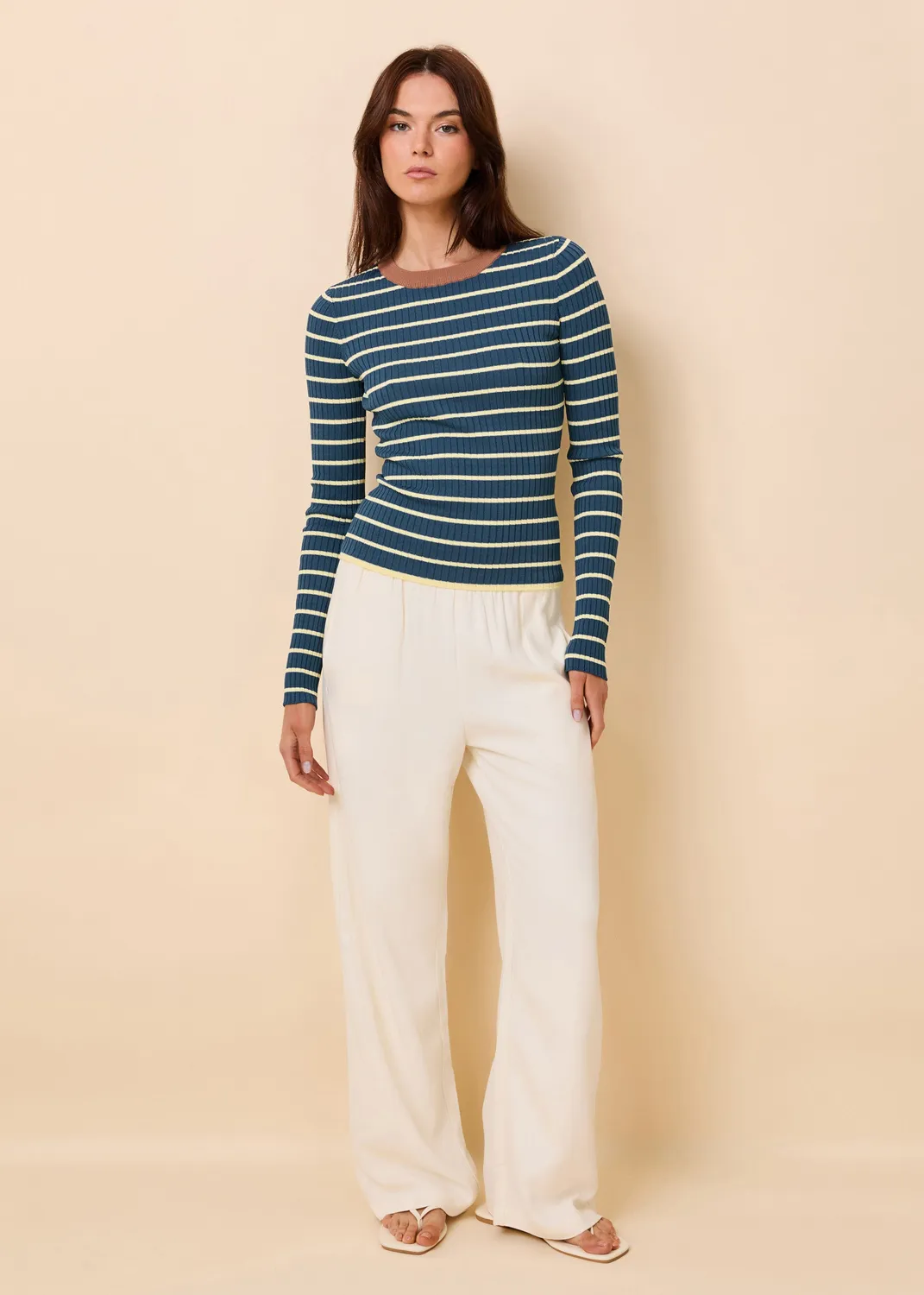 Solid & Striped Dora žebrovaný top pruhovaný s dlouhým rukávem