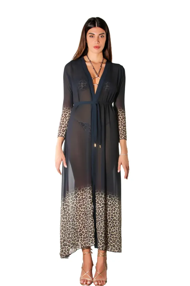 ACQUADICOCCO Leopard Kimono animalier přehoz nude
