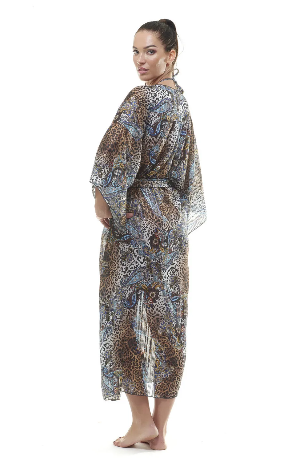 ACQUADICOCCO Kimono Cintura Animalier přehoz s páskem