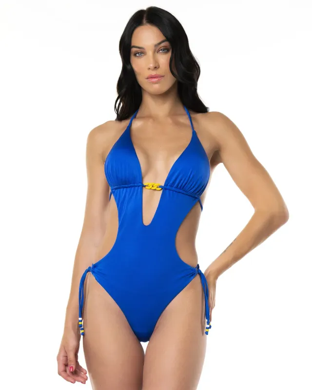 ACQUADICOCCO Trikini Catene Blu Piume modré trikini